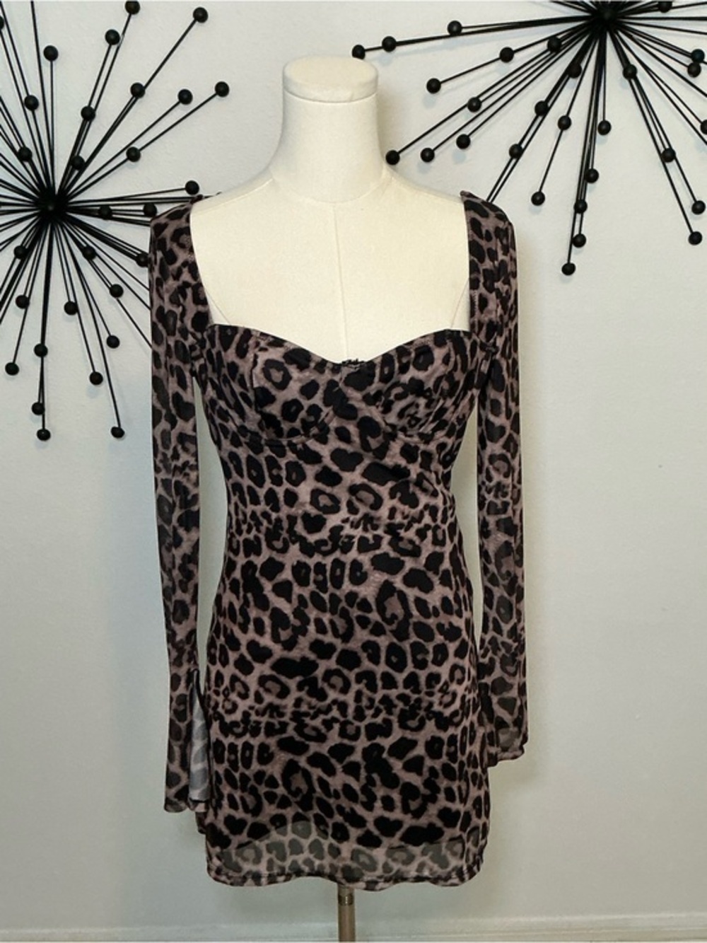 SHEIN Leopard Print Mesh Mini Dress Open Back Y2K Clubwear Size Medium